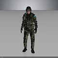 Full Body Military Character in Camouflage Uniform With Helmet Mask and Tactical Gear